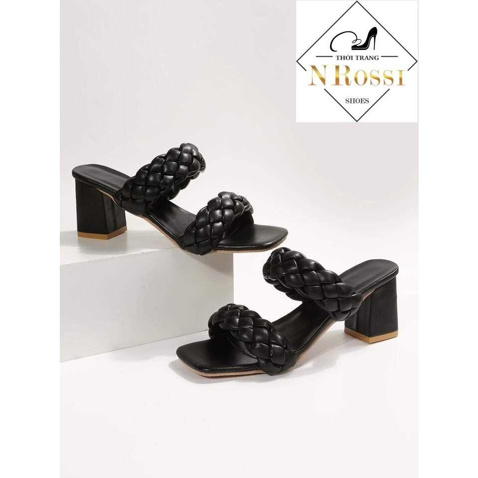 Dép cao gót  quai bính êm chân gót cao 7cm màu trắng size lớn 40 41 42 43 44