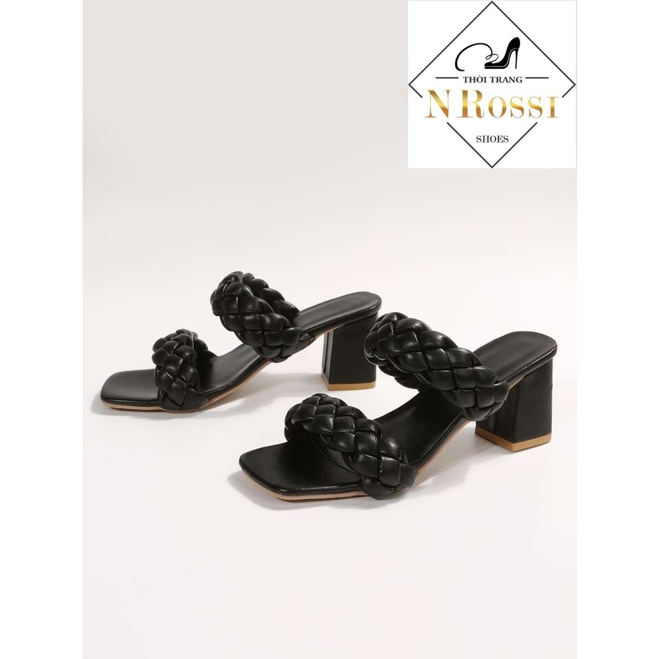 Dép cao gót  quai bính êm chân gót cao 7cm màu trắng size lớn 40 41 42 43 44