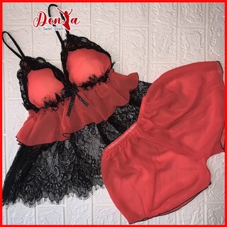 Đồ ngủ cosplay DenYa sexy chất voan hai dây nhiều màu với ren xuyên thấu, trẻ trung, quyến rủ, MV4