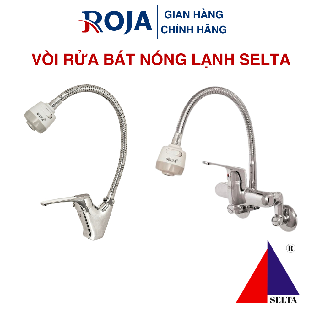 Vòi Rửa Chén Bát Đồng Mạ Crom Nóng Lạnh Gắn Tường Cắm Chậu Chính Hãng Selta Cao Cấp ROJA