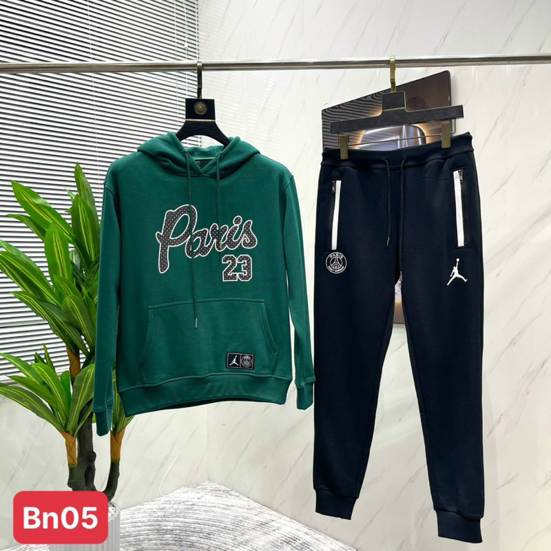 BỘ NỈ THỂ THAO NAM CAO CẤP BN05 ĐEN RÊU