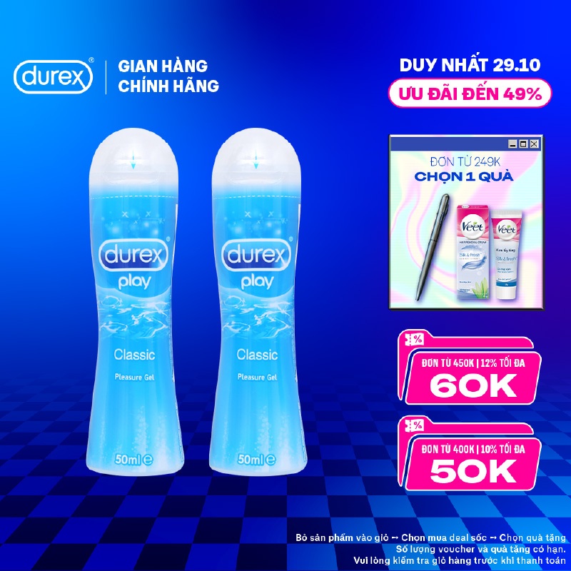 Bộ 2 gel bôi trơn DUREX PLAY CLASSIC thuần gốc nước 50ML/chai (bao bì mới)