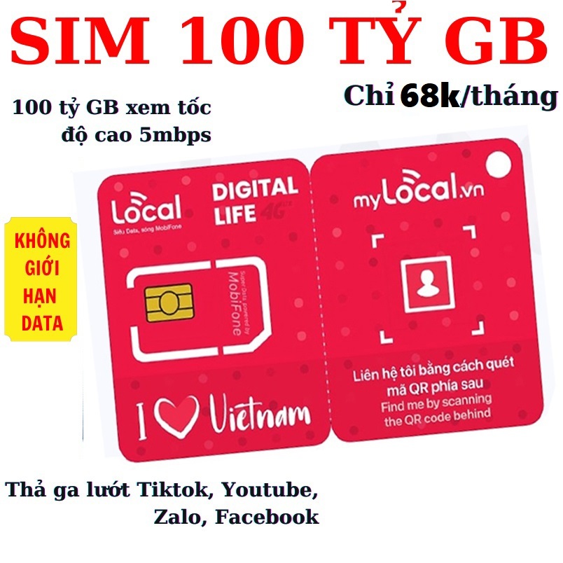 MIỄN PHÍ 1 THÁNG - Sim Mobifone Local A68S Tặng 1 Tỷ GB Vào Mạng Thả Ga Gia Hạn 68K
