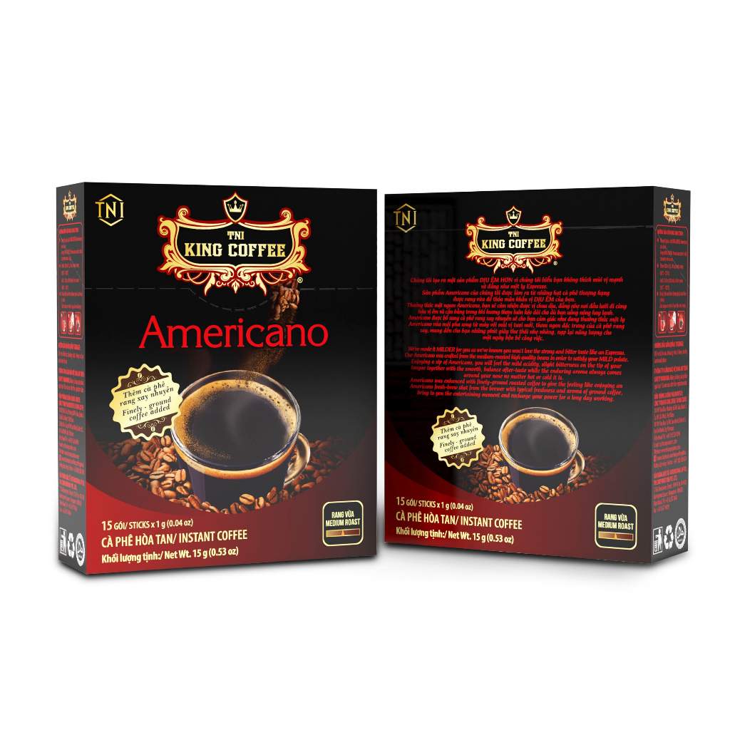 Cà Phê Hòa Tan Americano TNI KING COFFEE - Hộp 15 gói x 1g