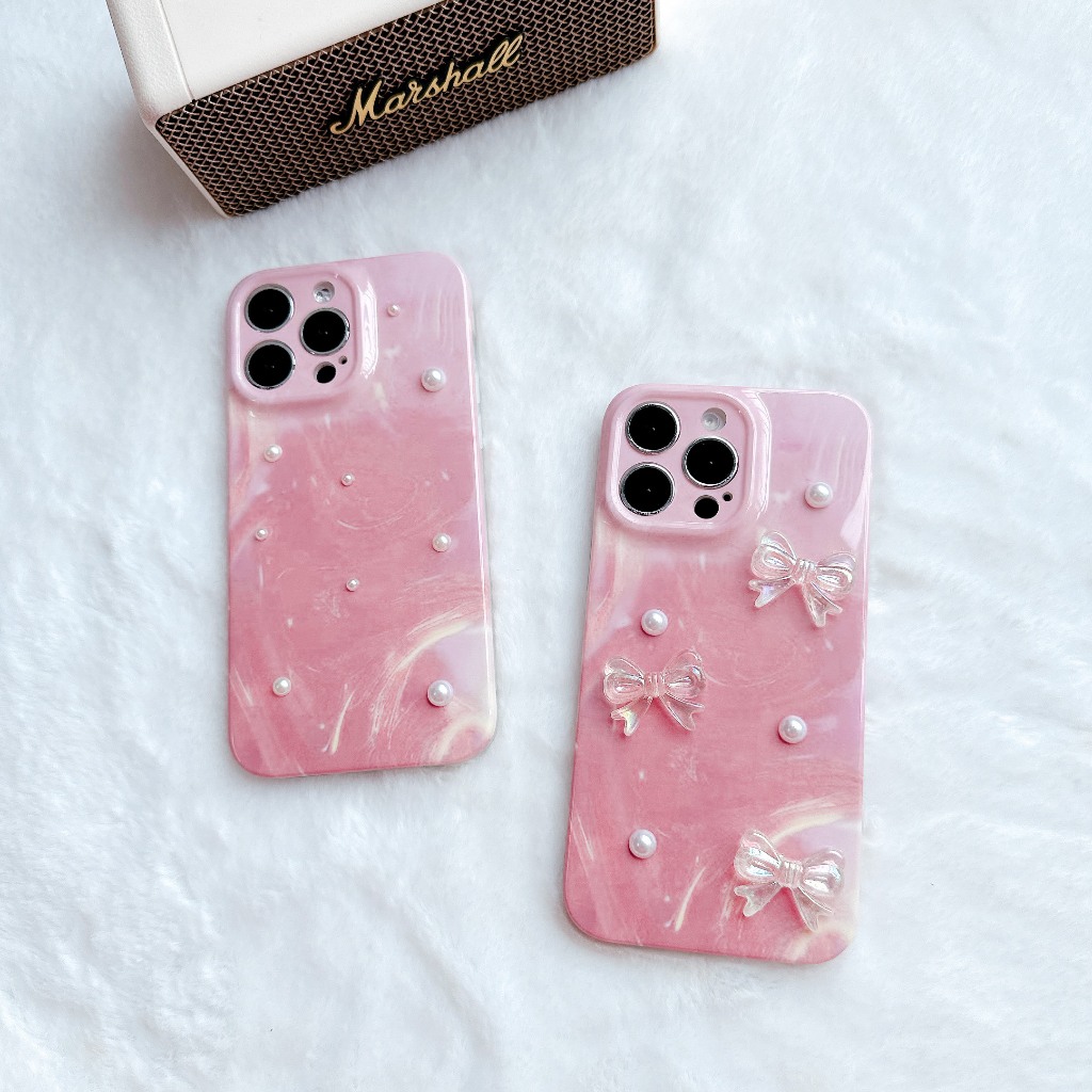 Ốp lưng i phone VÂN ĐÁ HỒNG DẺO NƠ NGỌC7plus/8plus/x/xsm/11/11promax /12prm/13/13prm/14pro/14prm/15/15pro/15p