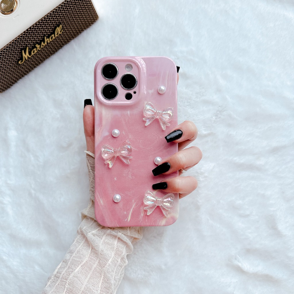 Ốp lưng i phone VÂN ĐÁ HỒNG DẺO NƠ NGỌC7plus/8plus/x/xsm/11/11promax /12prm/13/13prm/14pro/14prm/15/15pro/15p