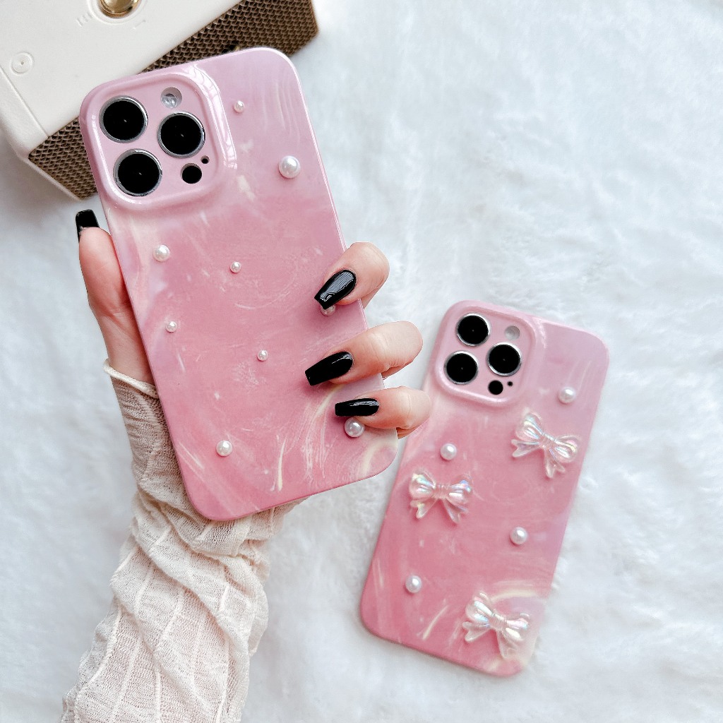 Ốp lưng i phone VÂN ĐÁ HỒNG DẺO NƠ NGỌC7plus/8plus/x/xsm/11/11promax /12prm/13/13prm/14pro/14prm/15/15pro/15p