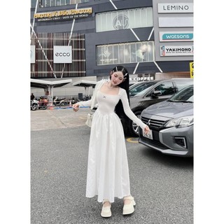 Đầm nữ dài đi tiệc tăm gân phối thun chéo dày y hình