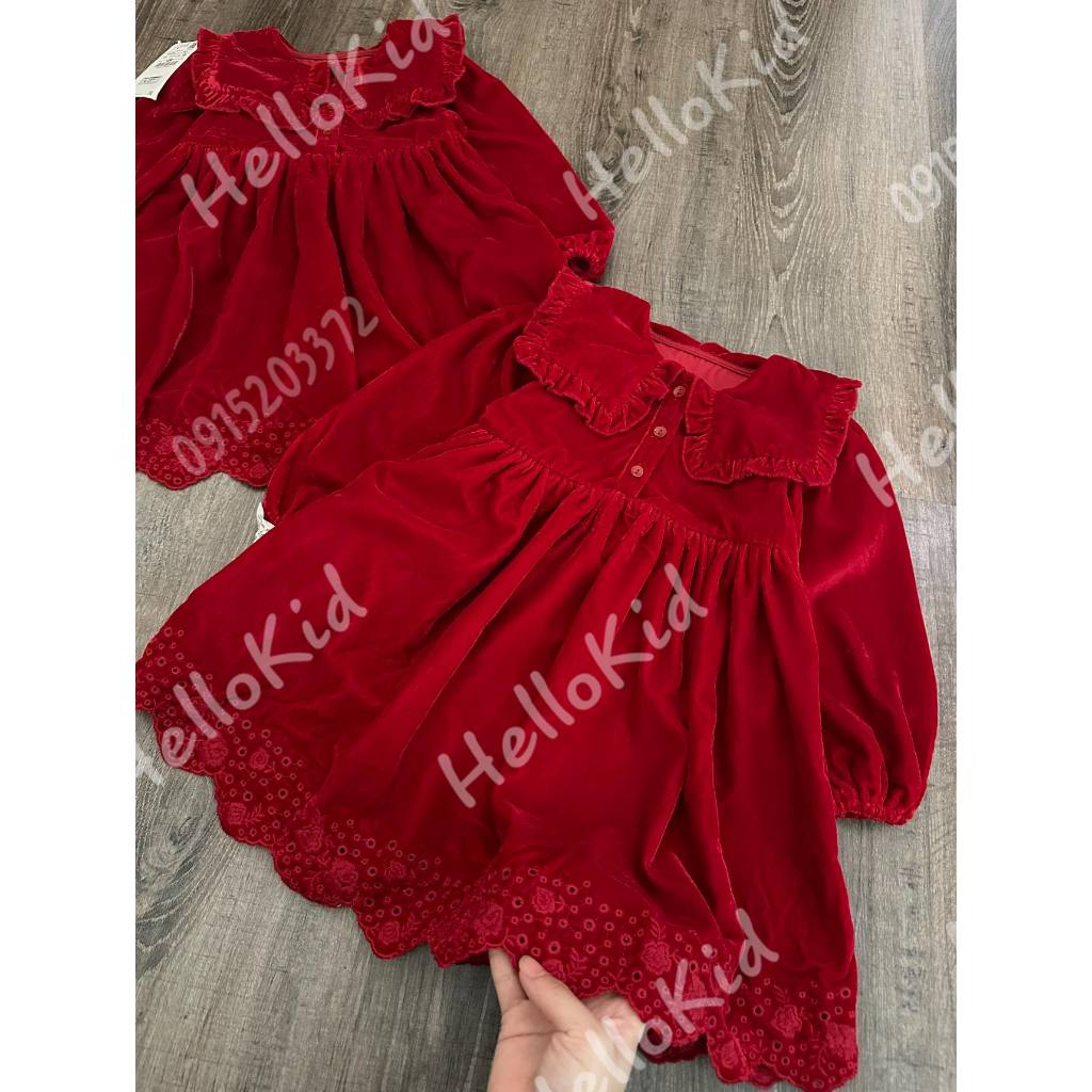 Váy nhung đỏ zxr thêu lỗ cho bé