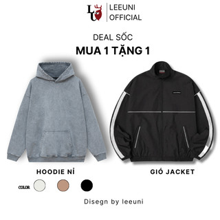 Áo gió chống nước + áo hoodie nỉ chân cua nam nữ local brand leeuni