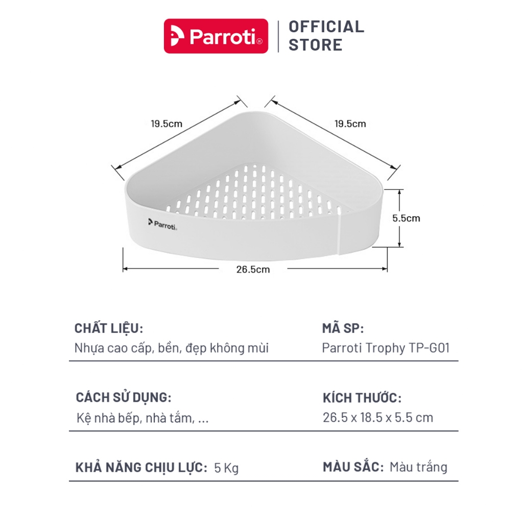 Kệ góc nhà tắm để đồ đa năng, khay nhà bếp dán tường Parroti Trophy TP-G01