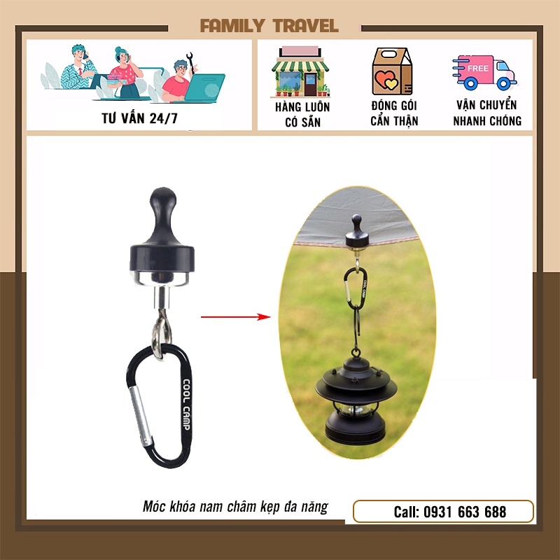 Móc khóa nam châm kẹp đa năng 5kg dùng cho các chuyến cắm trại dã ngoại ngoài trời - Family Travel
