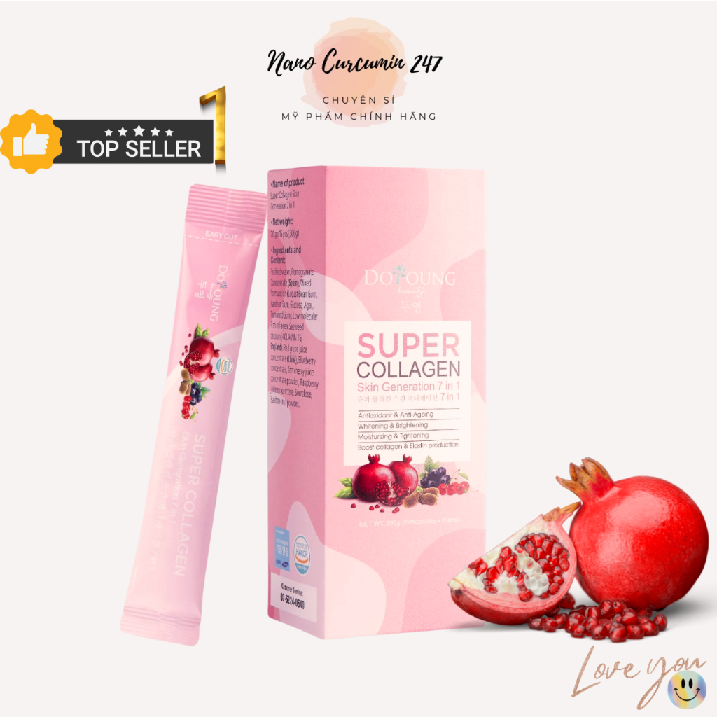 Thạch Lựu Super Collagen Doyoung 1 Hộp 15 Thanh, Thạch Bổ Sung Collagen Chống Lão Hóa