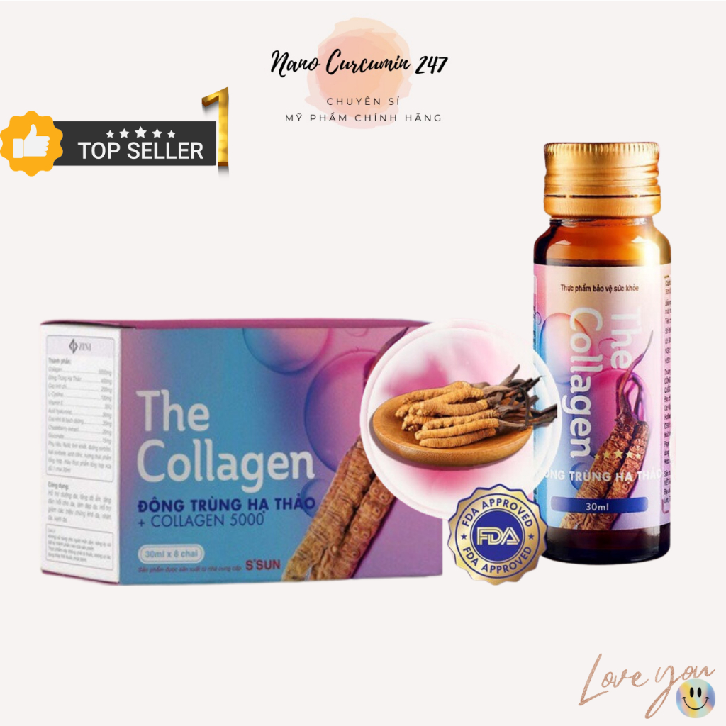 Nước Uống Collagen Đông Trùng Hạ Thảo Collagen Uống Đẹp Da Giữ Dáng Hộp 8 Chai
