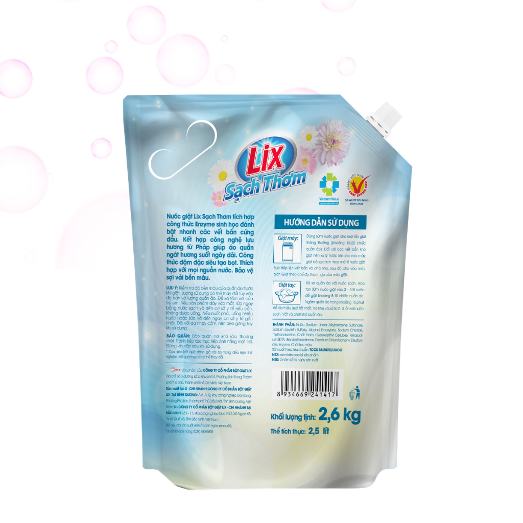Nước giặt Lix sạch thơm hương nắng tinh khôi Lixco Việt Nam nước giặt Lix cho giặt tay và giặt máy