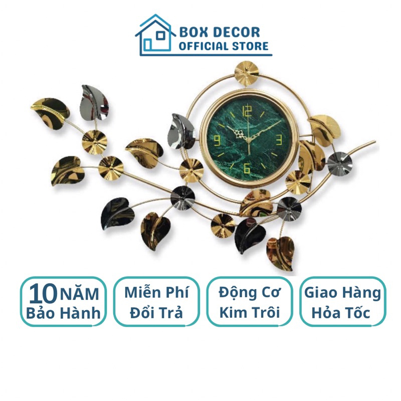 Đồng Hồ Treo Tường Trang Trí Nhà Cửa Hình Hoa Lá Nghệ Thuật Kim Trôi Cao Cấp Phong Cách Bắc Âu Box Decor BD2719