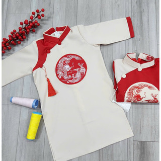 (8-43kg) Set áo dài bé trai Cát Tường kèm quần lụa đen