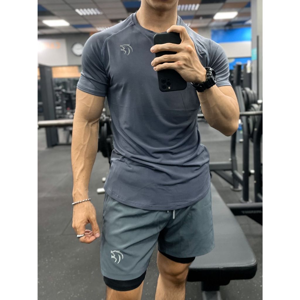 Quần short tập gym nam 2 lớp Gymlab, quần ngắn thể thao màu Đen, Xám form trên gối chất vải thoải mái thoáng mát