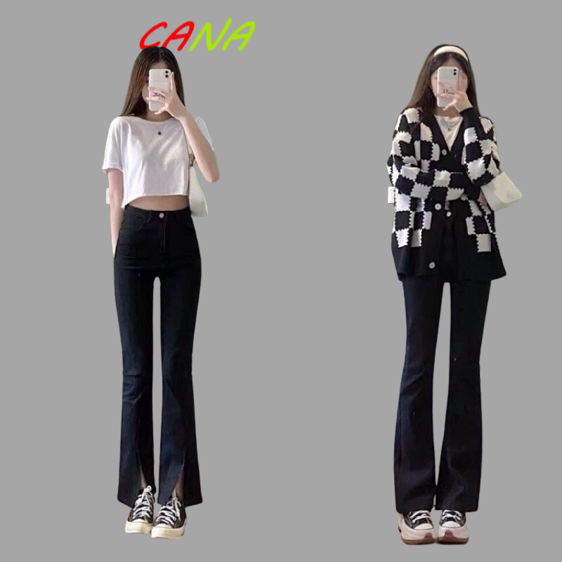Quần Bò Jean Nữ Ống Loe đứng CANA Jeans Cạp Cao Co Giãn Phong Cách Style MS21