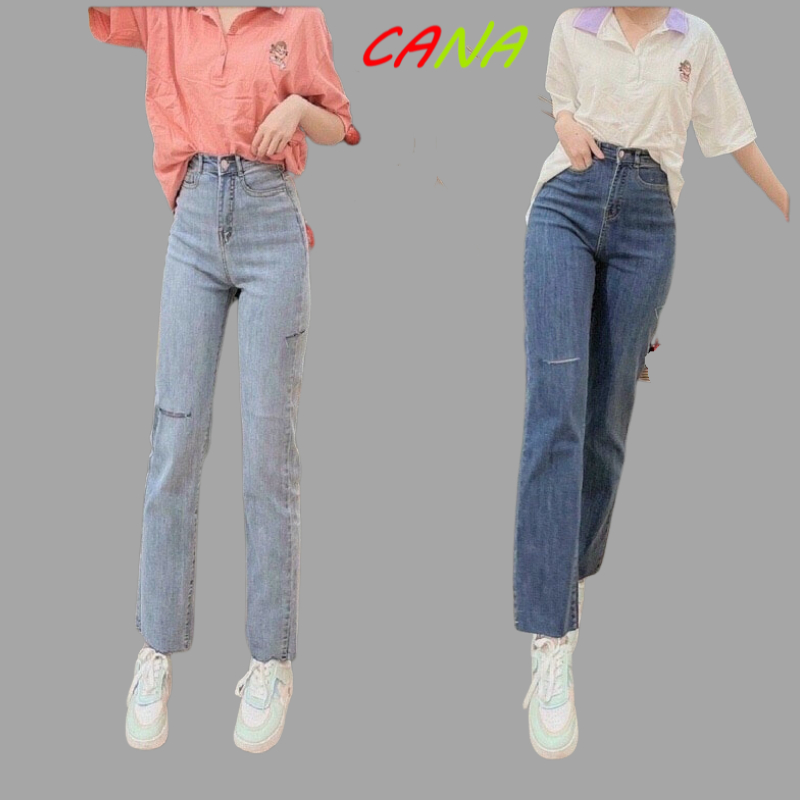 Quần Bò Jean Nữ Ống Đứng Co Giãn 4 Chiều CANA Jeans Cạp Cao Phong Cách Style MS17