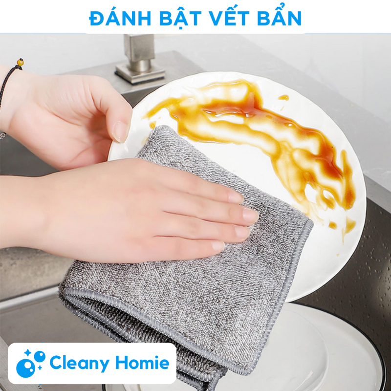 Khăn lau bếp đa năng sợi than tre 30x30 không dính dầu, khăn lau tay, lau bát nhà bếp siêu thấm hút, kháng khuẩn