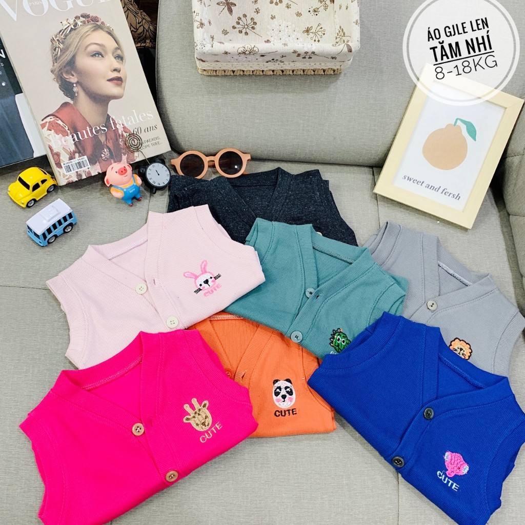 Áo gile cho bé trai, bé gái len tăm siêu xinh size 8-18kg