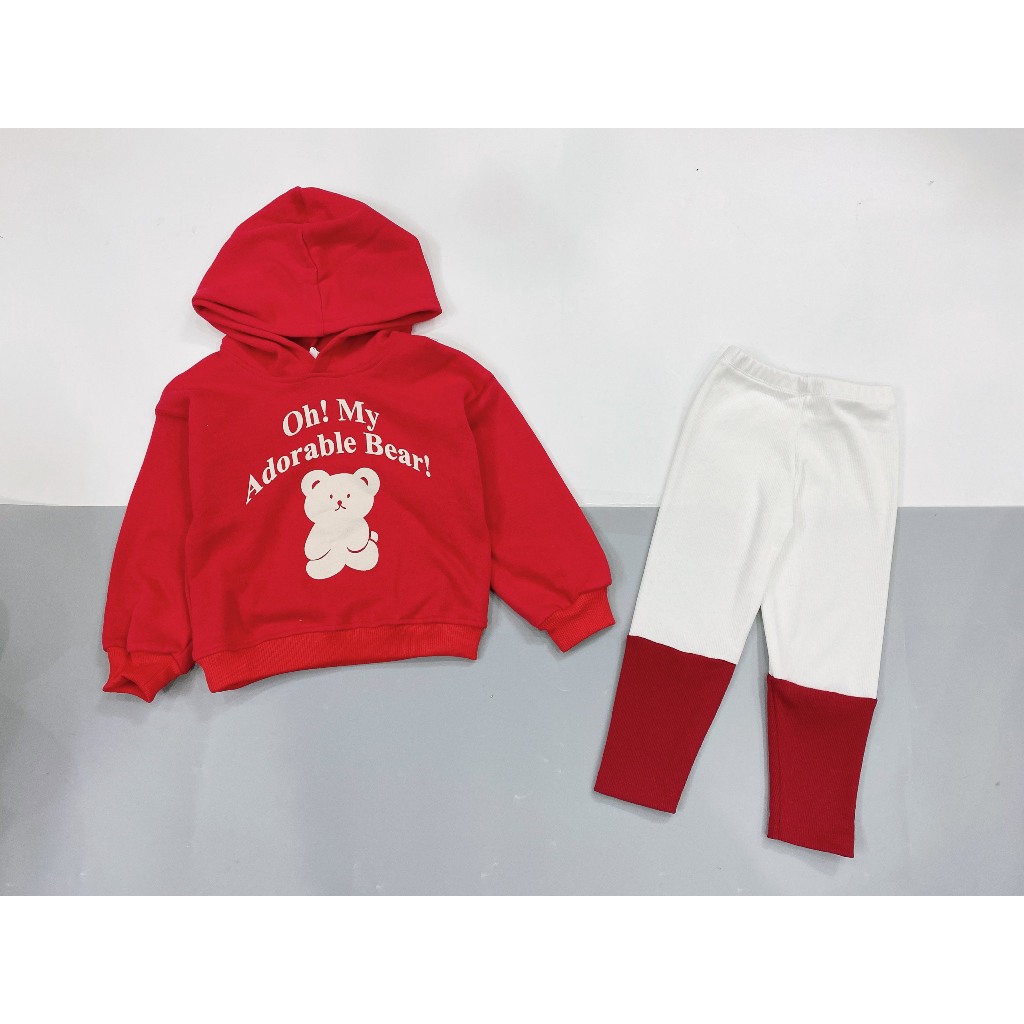 BỘ NỈ ĐỎ MŨ LIỀN HÌNH GẤU-B843