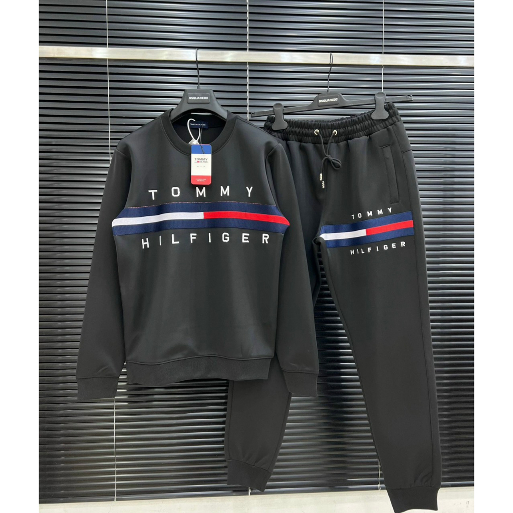 Bộ Thu Đông TOMMY HilFiger Dài Tay, Bộ Quần Áo Dài Tay Phối Họa Tiết TOMMY Phong Cách Boy Phố