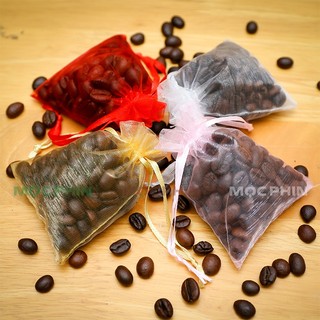 Túi thơm hạt cafe treo xe ô tô, để tủ quần áo II 100% hạt cafe rang mộc nguyên chất II túi vải voan dây rút nhiều màu