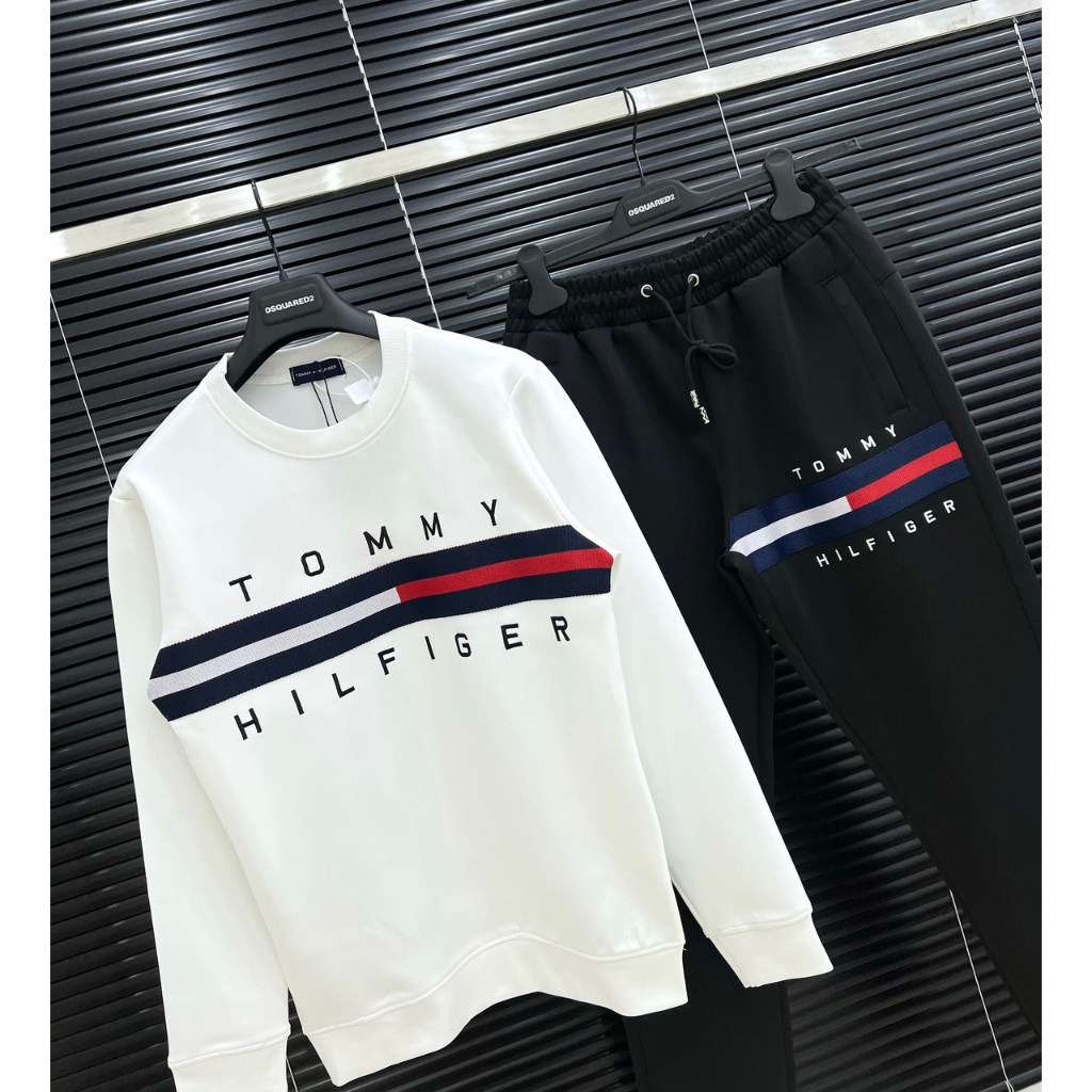 Bộ Thu Đông TOMMY HilFiger Dài Tay, Bộ Quần Áo Dài Tay Phối Họa Tiết TOMMY Phong Cách Boy Phố