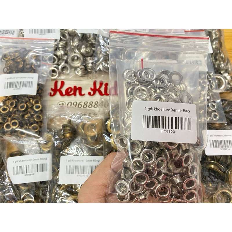 1 gói Khoen ore ( mắt cáo ) bọc lỗ kèm long đền - đóng bạt, da, vải, … - 4mm / 6mm / 8mm / 10mm / 12mm / 14mm / 16mm