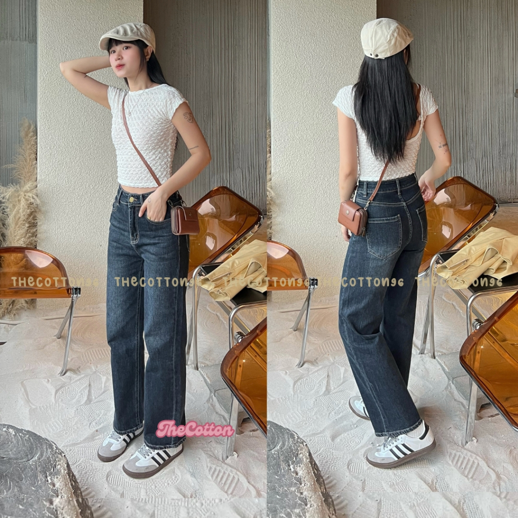 Quần jeans ống suông đứng mài ombre co giãn lưng cao TheCotton Quần bò ống đứng | BigBuy360 - bigbuy360.vn