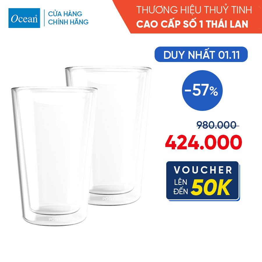 Bộ 2 ly thủy tinh 2 lớp Ocean Groove Tumbler 290ml