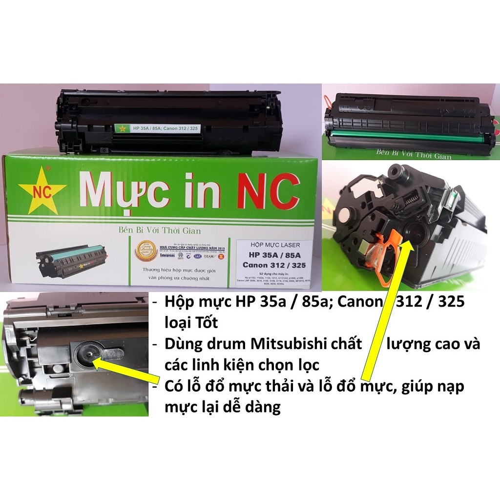 Hộp mực 35A chính hãng NC, in rất Đậm, cho HP p1005, p1006. Là Cartridge, catrich, toner máy in