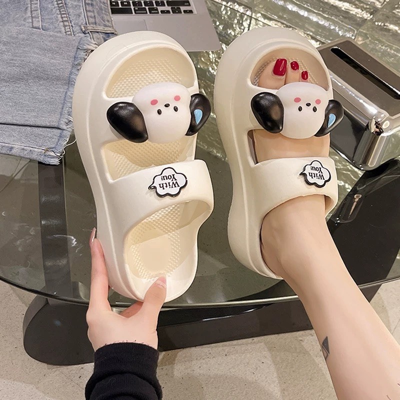 Dép quai ngang độn đế 6cm, dép bánh mì kèm sticker cún con dễ thương - TinTinStore