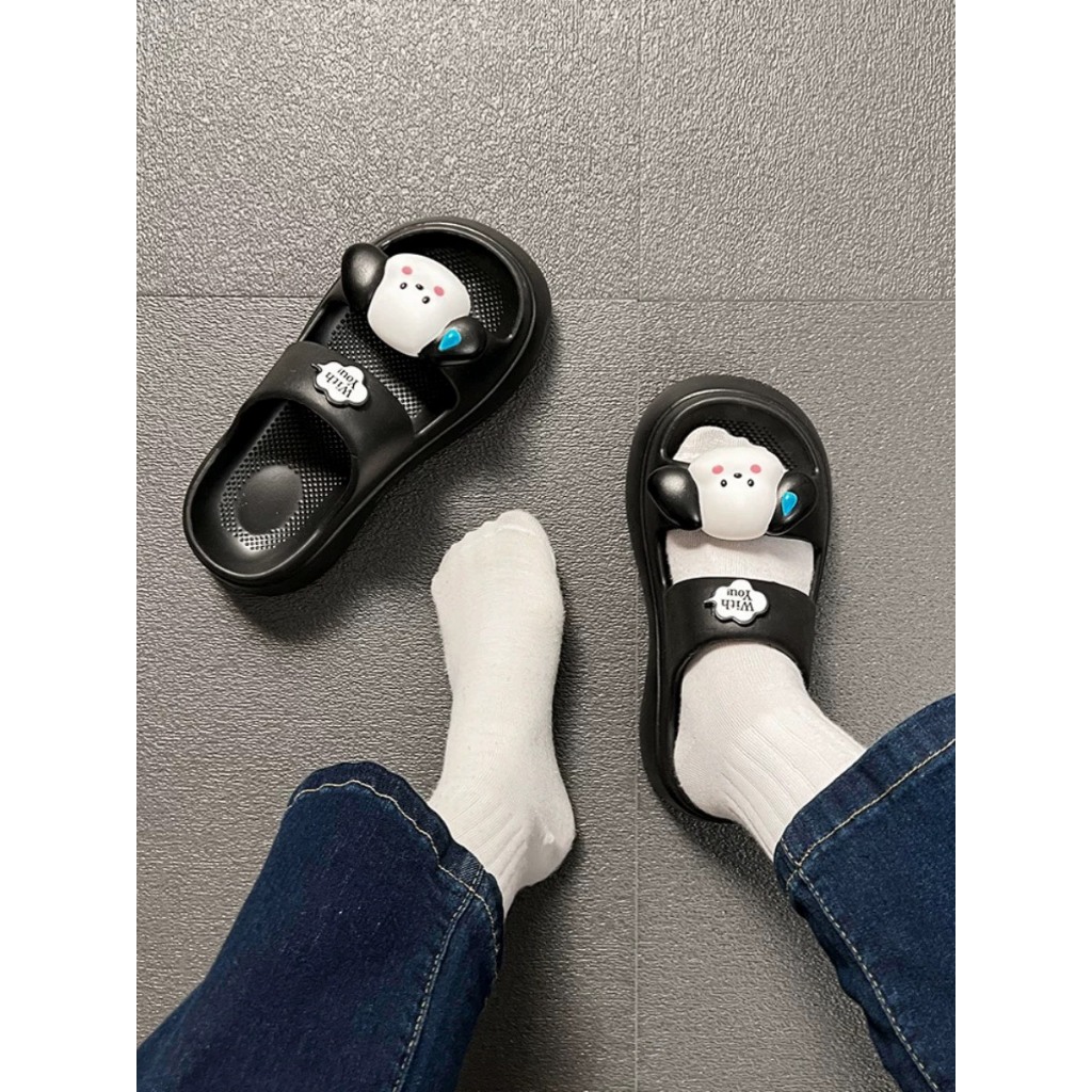 Dép quai ngang độn đế 6cm, dép bánh mì kèm sticker cún con dễ thương - TinTinStore