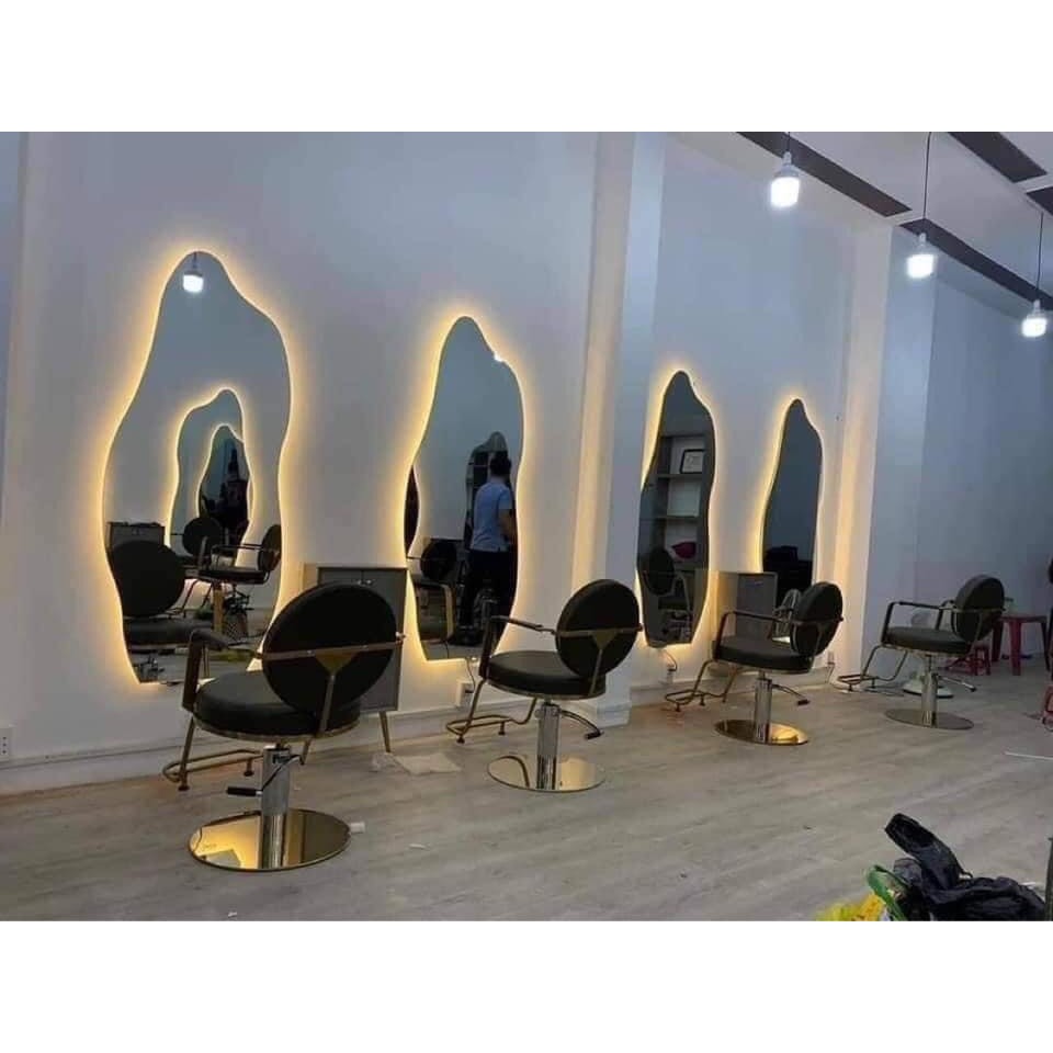 Gương cắt tóc viền nhôm lắp led, gương soi toàn thân, gương soi cắt tóc ovan loại đẹp chuyên dùng trong salon