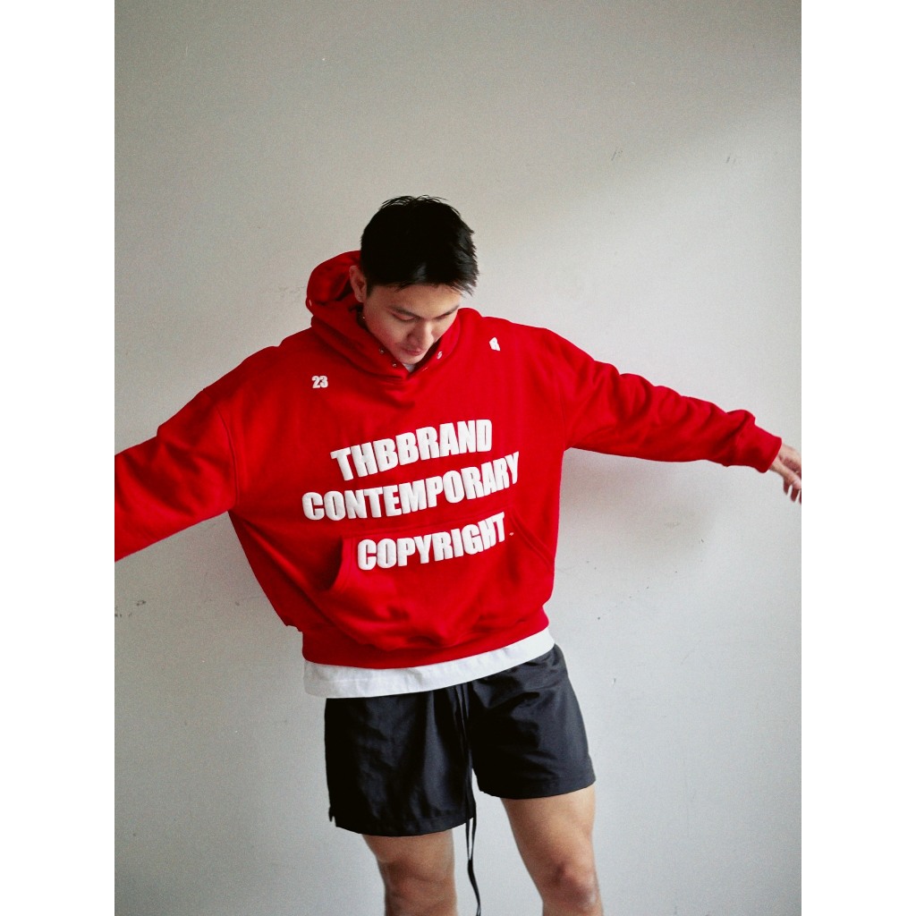 Áo khoác nỉ HOODIE RED BOXY - in nổi 3D  - chính hãng THBBRAND