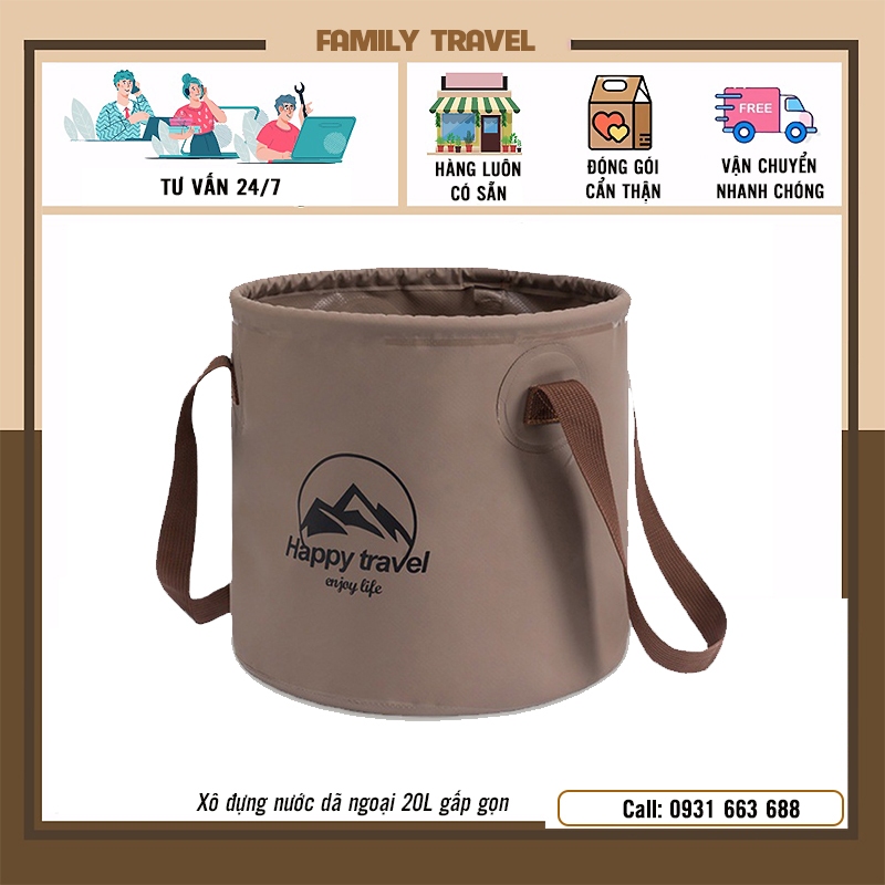 Xô /Thùng nhựa đựng nước dã ngoại 20L gấp gọn chuyên dụng cắm trại dã ngoại, du lịch ngoài trời - Family Travel