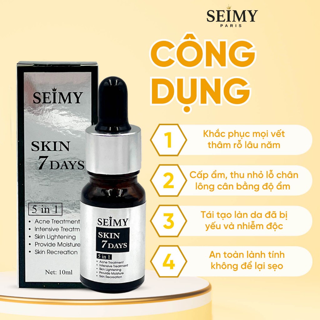 Serum giảm mụn thâm rỗ Seimy - Skin 7 Days - Công dụng 5 trong 1 hiệu quả sau 7 ngày - Mờ thâm, mụn, mụn ẩn