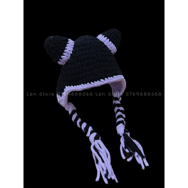 Mũ Len Tai Mèo 2 Bím Tóc Dễ Thương Bằng Len Bông Sữa - Phụ Kiện Thời Trang Handmade