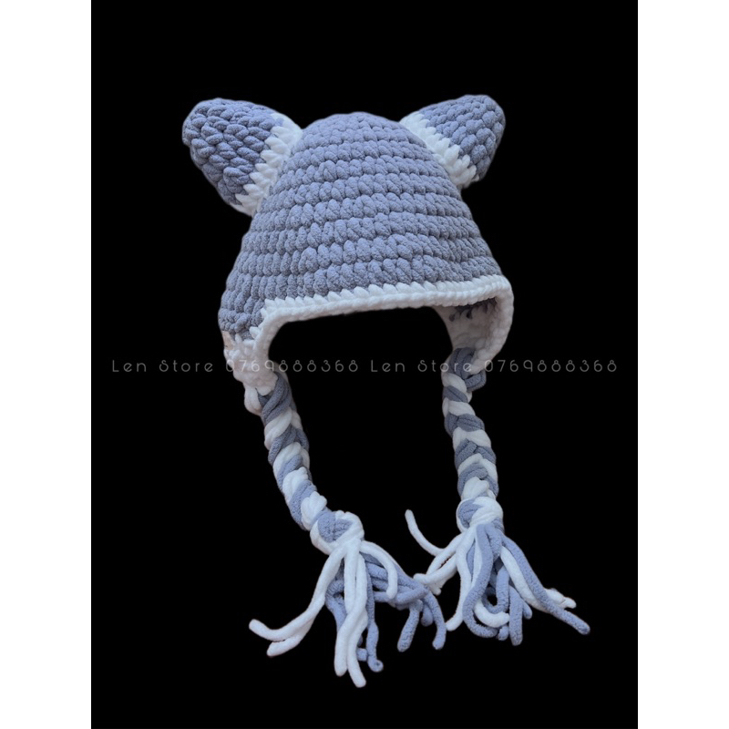 Mũ Len Tai Mèo 2 Bím Tóc Dễ Thương Bằng Len Bông Sữa - Phụ Kiện Thời Trang Handmade