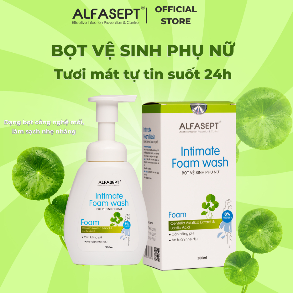 Bọt vệ sinh phụ nữ AFLFASEPT Intimate Foam Wash, Chiết xuất trà xanh kết hợp với vitamin E  cho cảm giác tươi mát