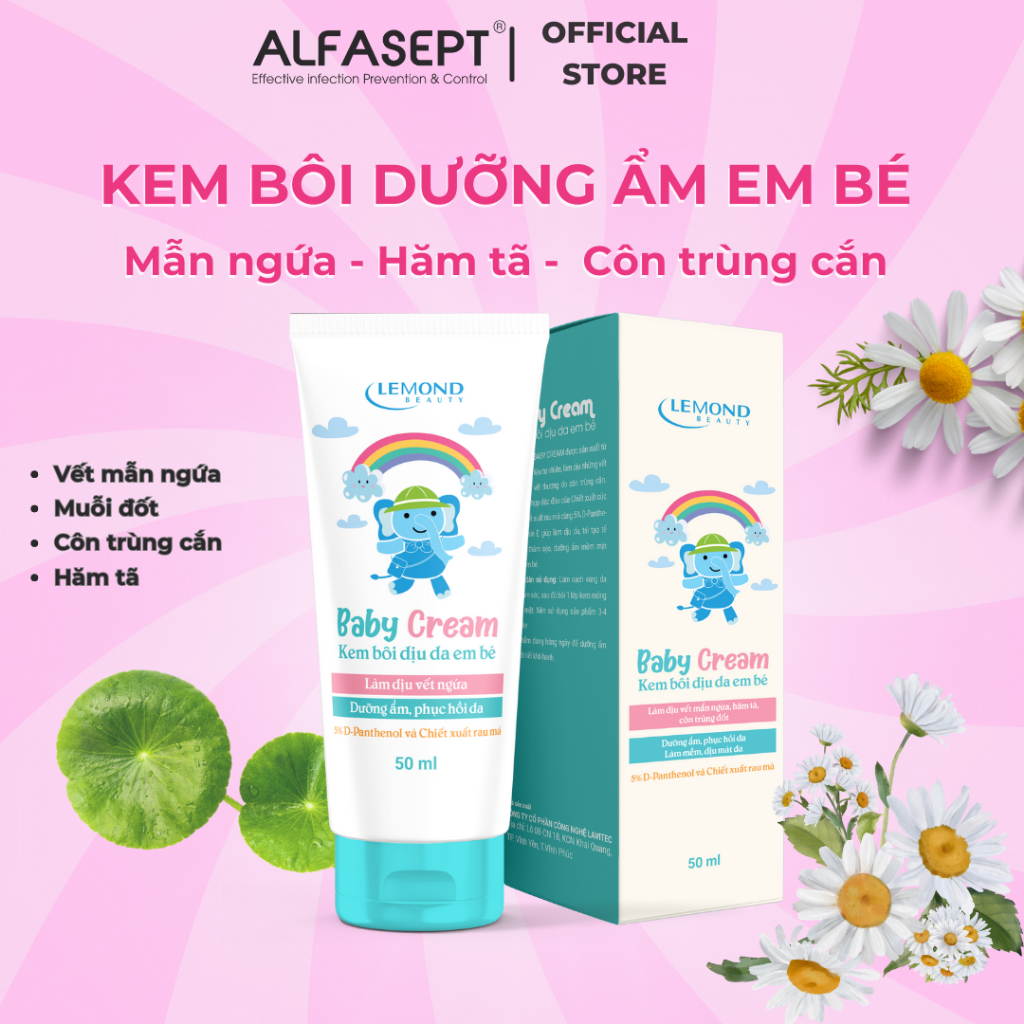 Kem Bôi Da Em Bé ALFASEPT Lemond Baby Cream Dưỡng Ẩm Và Làm Dịu Vết Mẩn Ngứa, Sưng Tấy Tuýp 50ml