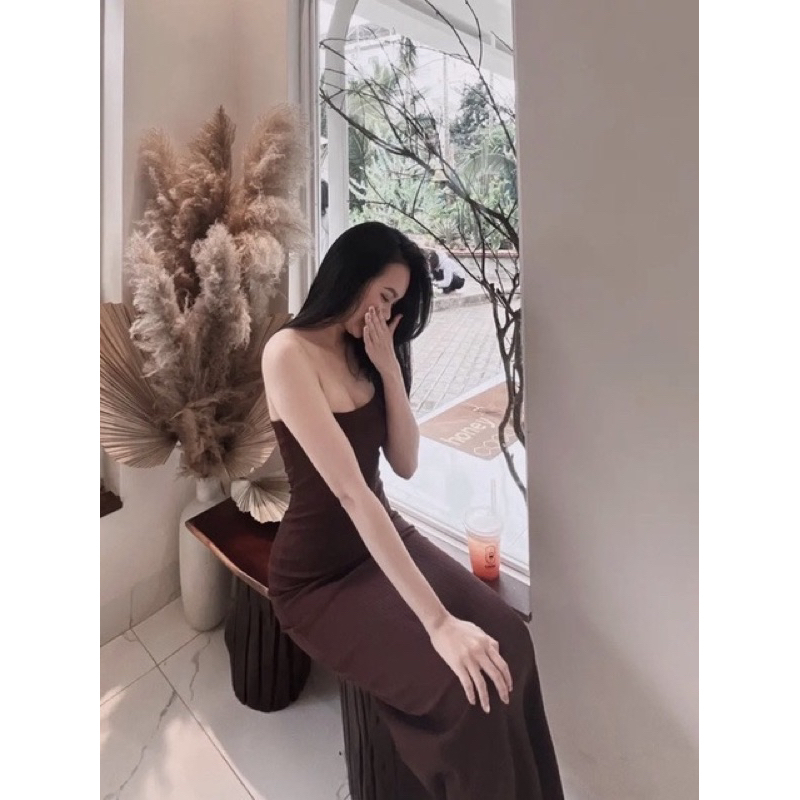 Đầm body cúp ngực dáng dài chất thun gân tôn dáng