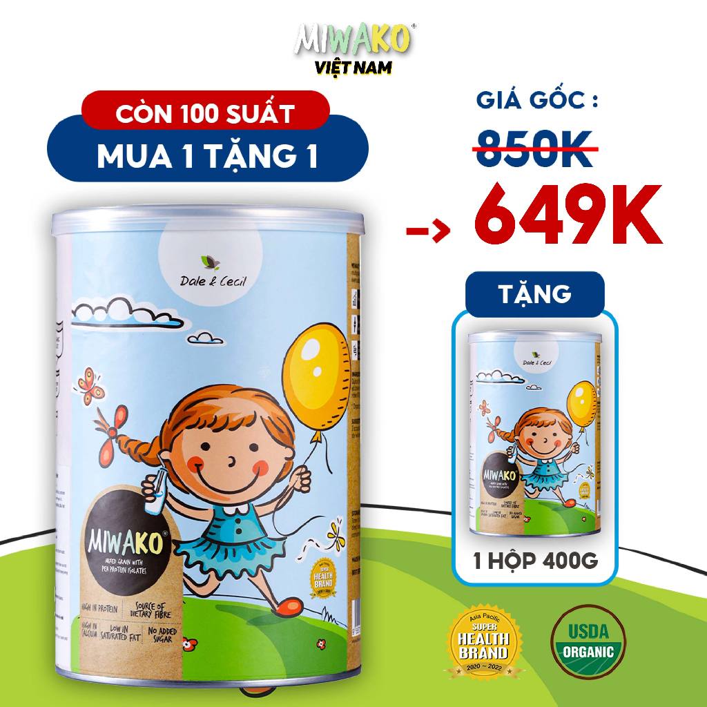 [Mua 1 Hộp Tặng 1 Hộp 400g] Sữa Hạt Hữu Cơ Miwako Hộp 400g Vị Gạo Date T3/2024 - Miwako Việt Nam