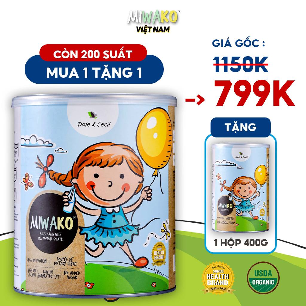 [Mua 1 Hộp Gạo 700g Tặng 1 Hộp 400g] Sữa Hạt Hữu Cơ Miwako Hộp 700g Vị Gạo Date T3/2024 - Miwako Việt Nam