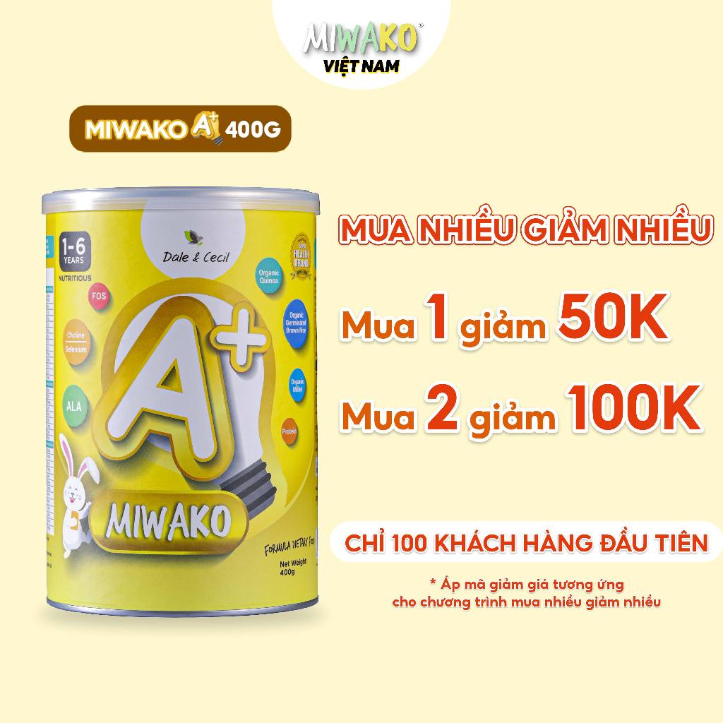 Sữa Công Thức Hạt Thực Vật Hữu Cơ Miwako A+ Vị Vani Hộp 400g x 1 Hộp - Miwako Official Store