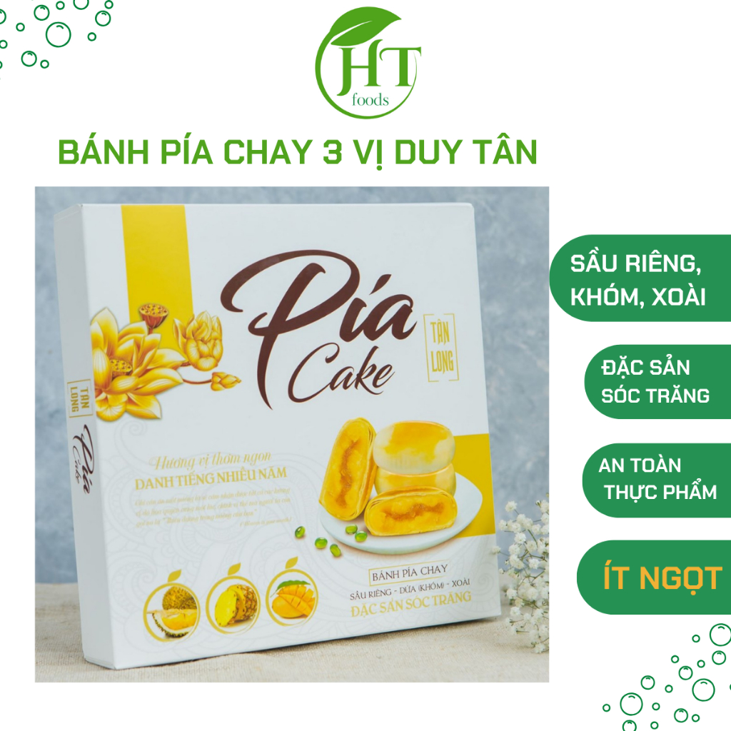 (DATE MỚI) Bánh pía mix trái cây 03 vị (đậu xanh sầu riêng, dứa khóm, xoài), pía chay, đặc sản Sóc Trăng