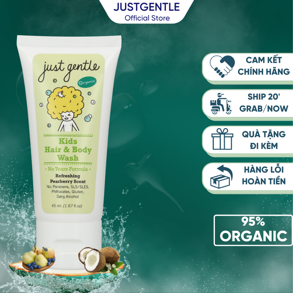 Sữa tắm gội 2 trong 1 cho trẻ em Hữu Cơ JustGentle Chai Bé